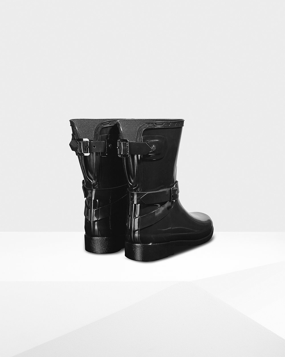 Womens Hunter Short Rain Boots Black - Refined Adjustable Gloss - 6951738-LD